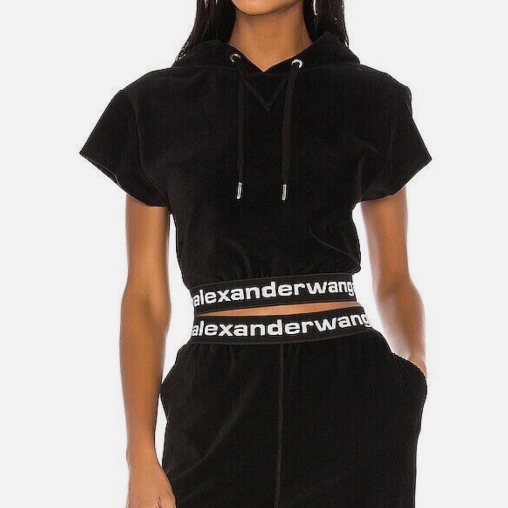 Alexander Wang Black Cropped Corduroy Hoodie